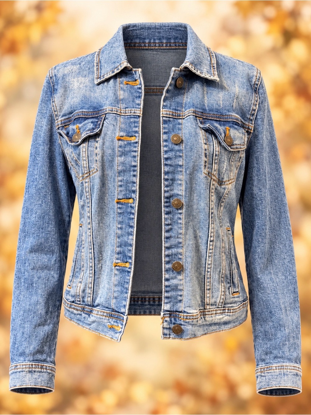 Just USA Distressed Medium Wash Denim Trucker Jacket Size M